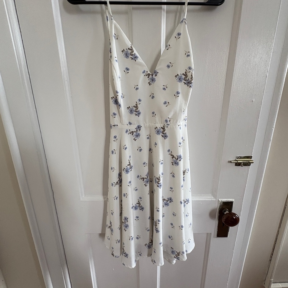 Floral White and Blue Women's Dress